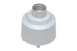 Ein weißer, zylindrischer Metalladapter mit Gewinde oben.