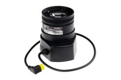 Ein Computar Megapixel-Objektiv mit IRIS-Technologie und Anschlusskabel.