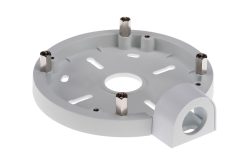 Ein grauer, runder Halter mit mehreren vertikal stehenden Metallstiften und einer Öffnung an der Seite.