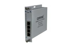 Ein Ethernet-Switch von ComNet mit mehreren Anschlüssen und Beschriftungen, in einem Metallgehäuse.