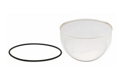 Durchsichtige Kunststoffschüssel mit einem schwarzen Dichtungsring daneben.