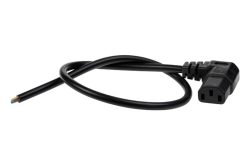 Schwarzes Netzkabel mit abisoliertem Ende und IEC-Stecker.