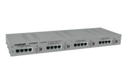 Ein 16-Port-Ethernet-Extender von ComNet, Modell CLFE16EOU, mit mehreren Ethernet-Anschlüssen auf der Vorderseite.