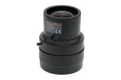 Kompaktes Kameraobjektiv in Schwarz mit Zoom- und Fokus-Anpassungsringen.