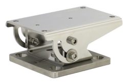 Metallhalterung mit drehbarem Mechanismus und mehreren Befestigungslöchern.