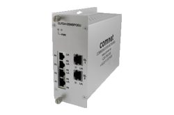 Ein Netzwerk-Switch von Comnet, Modell CLFE4+2SMSPOEU, mit mehreren Ethernet-Ports und Statusanzeigen.