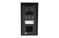 Ein schwarzes Gegensprechsystem mit Kamera, Tasten und RFID-Lesegerät.