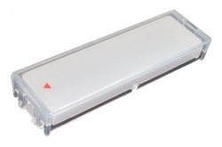 Rechteckiger Glasfaser-Stichprobenbehälter mit durchsichtiger Abdeckung und kleiner roter Markierung.
