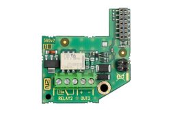 Elektronische Leiterplatte mit verschiedenen Bauteilen und Anschlüssen.