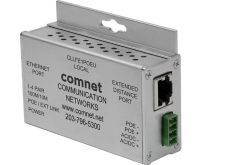 Metallisches Netzwerkgerät mit mehreren Anschlüssen und dem Logo von "comnet Communication Networks".