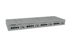 Netzwerkgerät mit mehreren Ethernet-Ports und Beschriftungen auf der Vorderseite.