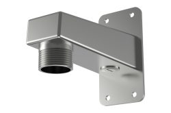 Wandhalterung aus Metall mit Gewindeanschluss und rechteckiger Form, für die Befestigung von Rohren oder Leitungen geeignet.