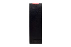 Schwarzer RFID-Kartenleser mit einem roten Streifen oben, Aufschrift "HID" unten.