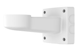 Weiße Wandhalterung mit rechteckiger Basis und abgerundetem Arm, seitlich aufgenommen.
