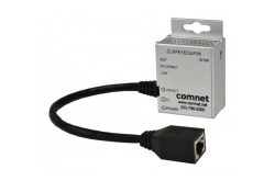 Ein grauer Netzwerkadapter mit Ethernet-Kabel, RJ45-Anschluss und Beschriftung "comnet".