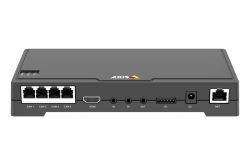 Ein schwarzer Netzwerk-Videorecorder mit mehreren Kamera-Ports, HDMI, Audioanschlüssen und Netzwerkschnittstellen.