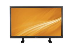 Ein schwarzer Computerbildschirm mit einem orangefarbenen Hintergrund und abstrakten Linienmuster.