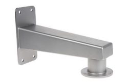 Silberne Wandhalterung mit rechteckigem Ausleger und runder Basis.