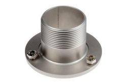 Metallische Befestigungsflansch mit Gewinde und Schrauben.
