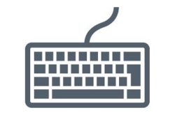 Tastatursymbol mit Kabel in Graustufen.
