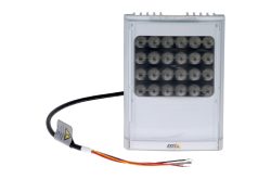 Ein weißes elektronisches Gerät mit mehreren runden Linsen auf der Vorderseite und einem angeschlossenen Kabel.