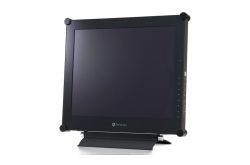 Ein schwarzer Neovo-Monitor mit rechteckigem Bildschirm und dunkelgrauem Standfuß.