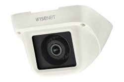 Überwachungskamera von WISENET mit rechteckigem Gehäuse und abgerundeten Ecken, in weißer Farbe.