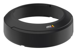 Ein schwarzes, rundes Gehäuse mit dem Logo von Axis Communications.