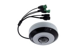 Fisheye-Überwachungskamera mit mehreren Steckern.