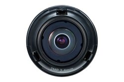 Eine Nahaufnahme einer Kameraobjektivlinse mit der Aufschrift "2MP 2.4mm" am Rand.