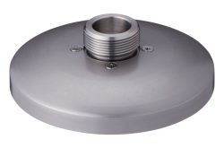 Eine runde, silberne Metallhalterung mit einem zentralen Schraubgewinde.