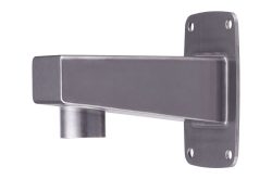 Metallische Wandhalterung mit rechteckigem Arm und runder Befestigung.