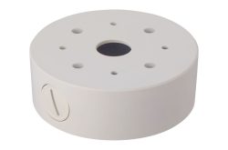 Runder weißer Kamerahalterungs-Adapter mit mehreren Befestigungslöchern.