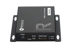 Ein HDMI-Receiver mit der Aufschrift "Neovo", einschließlich Anschlüssen für DC/5V, IR RX und HDMI-Ausgang.