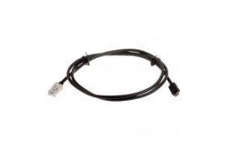Ein schwarzes Kabel mit einem RJ-11-Stecker an einem Ende und einem anderen Stecker am gegenüberliegenden Ende.