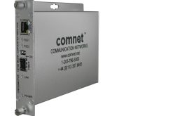 Medienkonverter mit mehreren Anschlüssen von "comnet", technischen Spezifikationen und Kontaktinformationen auf der Seite.