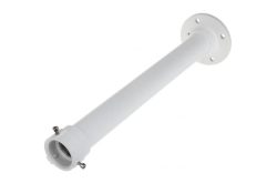 Ein weißes Metallscharnierrohr mit Flansch und Befestigungsschrauben.