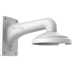 Weiße Wandhalterung mit Beschriftung "MAX 5Kg", rechteckige Basis und gebogenem Arm.