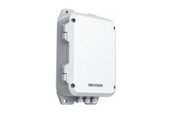 Ein rechteckiges, grau-weißes Gehäuse mit dem Logo "Hikvision" auf der Vorderseite.