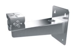 Metallhalterung mit zwei Montageplatten und Schraubenlöchern, geeignet für die Wandbefestigung.
