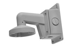 Grauer Wandhalterungshalter für Kameras mit rechteckiger Basis und abgewinkeltem Arm.