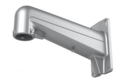 Silberne Wandhalterung in L-Form aus Metall, mit runder Basis und Flansch zur Befestigung.