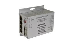 Ein Ethernet-Switch von Comnet, Modell CNG6+2SMSPOEHOEM, mit mehreren Ethernet-Ports und Power-over-Ethernet-Funktionalität.