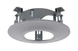 Einbaugehäuse für eine Deckenleuchte aus Metall mit einem weißen Rand und Befestigungsmechanismen.