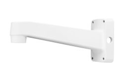 Ein weißer Kamera-Wandhalter aus Kunststoff mit rechteckiger Wandbefestigung.
