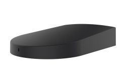 Schwarze, gebogene Fernbedienung mit abgerundeten Kanten.