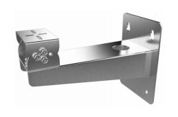 Einzelne Metallhalterung mit Schrauben und Wandmontageplatte.