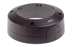 Ein schwarzer runder Adapterring mit dem Logo von "Axis Communications".