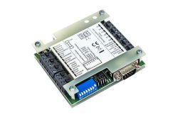 Elektronische Schaltplatine mit Anschlüssen und Beschriftungen.