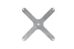 Metallische X-förmige Halterung mit Löchern an den Enden und in der Mitte.